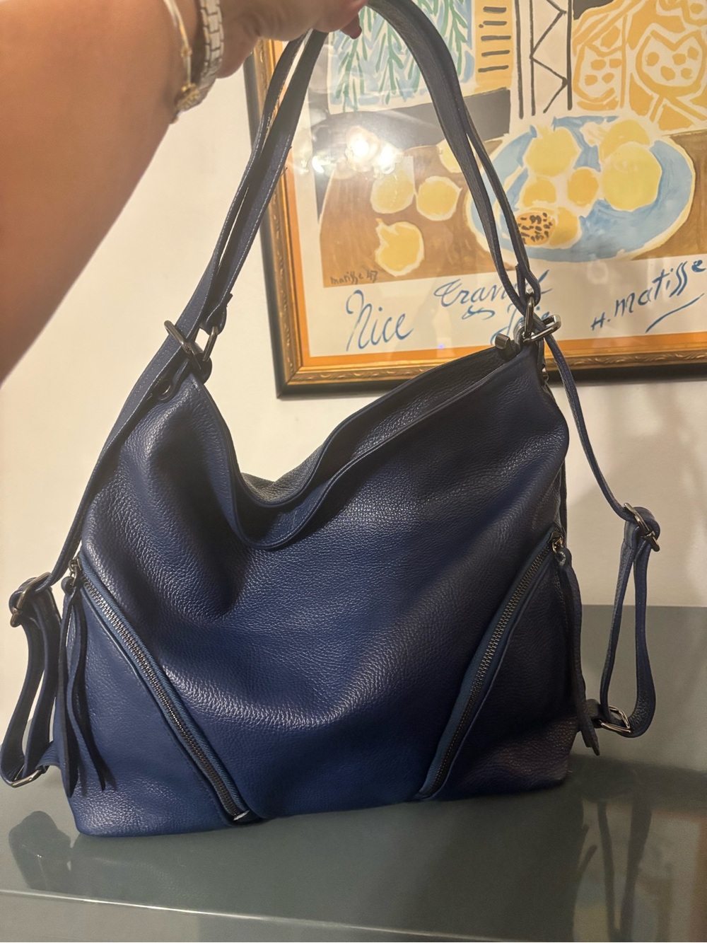 VERA ITALY "PEPA" - Luxurious Italian Handbag made of Genuine Leather blue leath